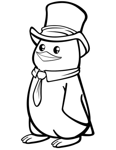 Polar Penguin With A Top Hat Coloring Page